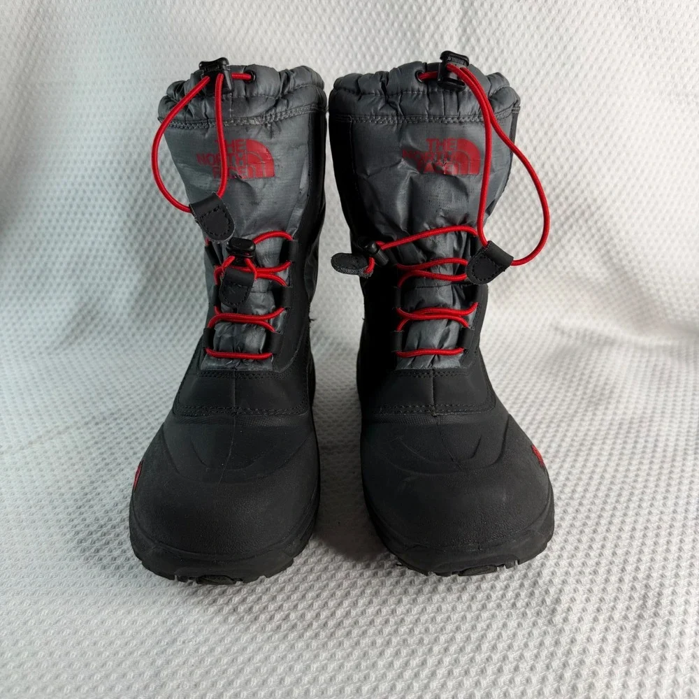 The North Face Alpenglow IV Boys 7 Winter Snow Boots Black Grey Red Waterproof